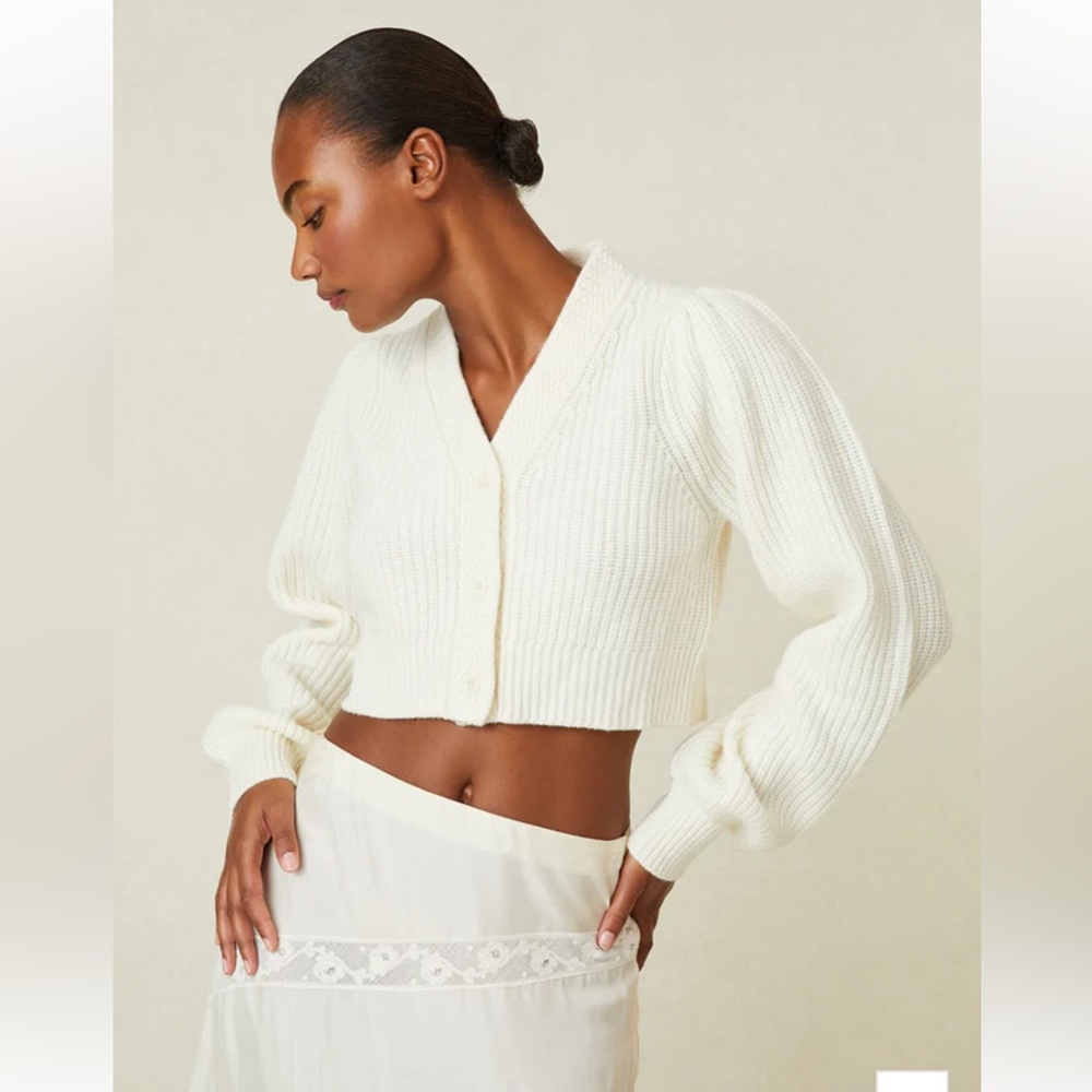 LoveShackFancy Avignon Cardigan in Cream